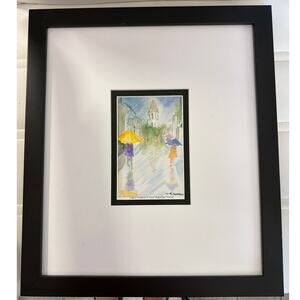 Robert Johansen Framed Watercolor Print Umbrella St. Augustine Street Scene
